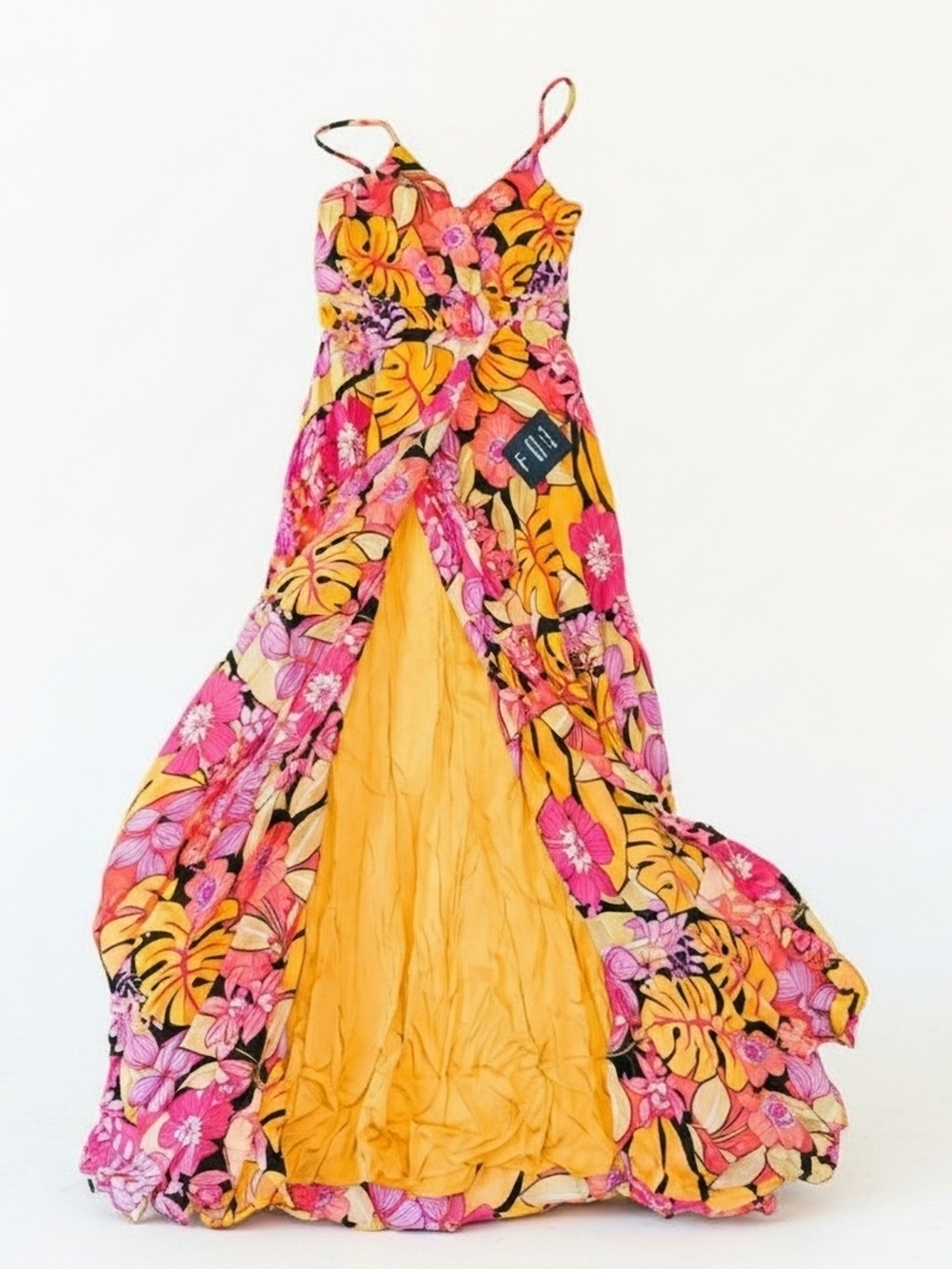 NWT Lulu's Vibrant Tropical Maxi Dress - Black, Pink & Orange Womens XS - Picture 11 of 11